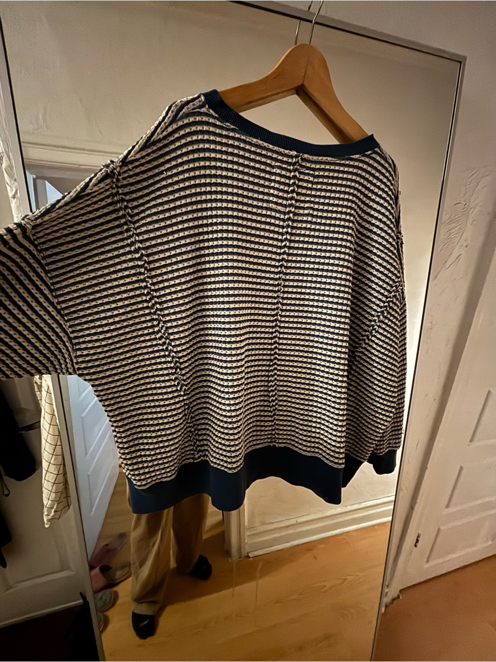 American Eagle Outfitters Navy & White Striped Waffle Crewneck Pullover, MEDUIM - Picture 12 of 16